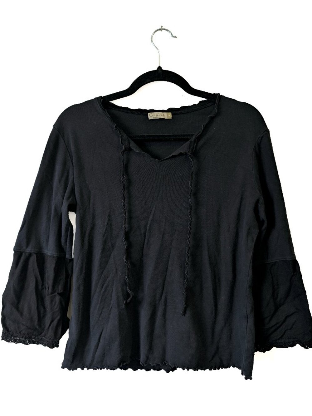 Black Boho Bell-Sleeved Top Size M